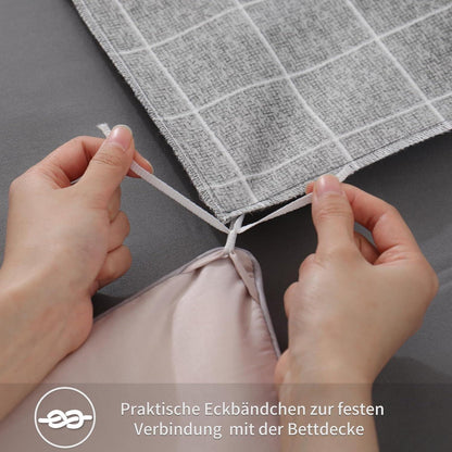 Bettwäsche Set 220x240 Anthrazit Gittermuster Mikrofaser Weich