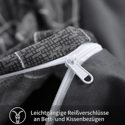Bettwäsche Set 200x200 Anthrazit Gittermuster Mikrofaser mit