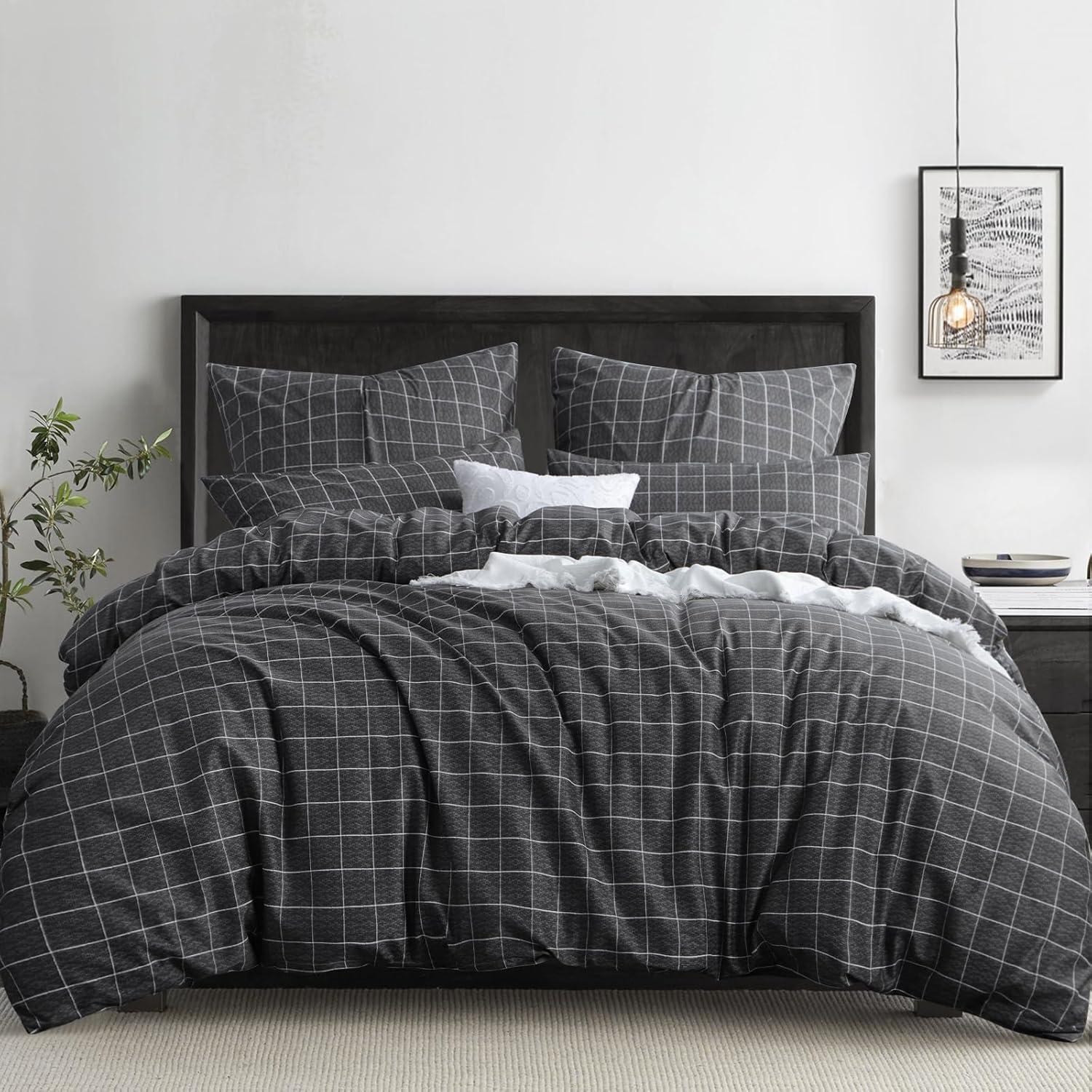 Bettwäsche Set 200x200 Anthrazit mit Gittermuster aus Mikrofaser