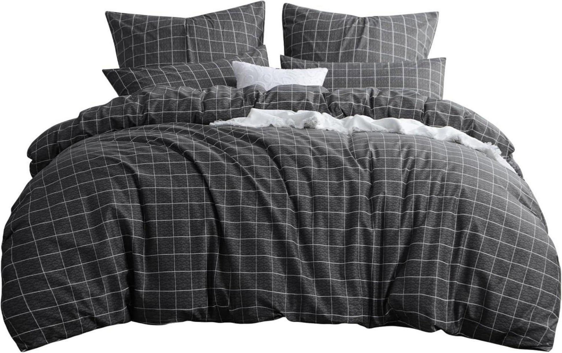Bettwäsche Set 200x200 Anthrazit mit Gittermuster aus Mikrofaser