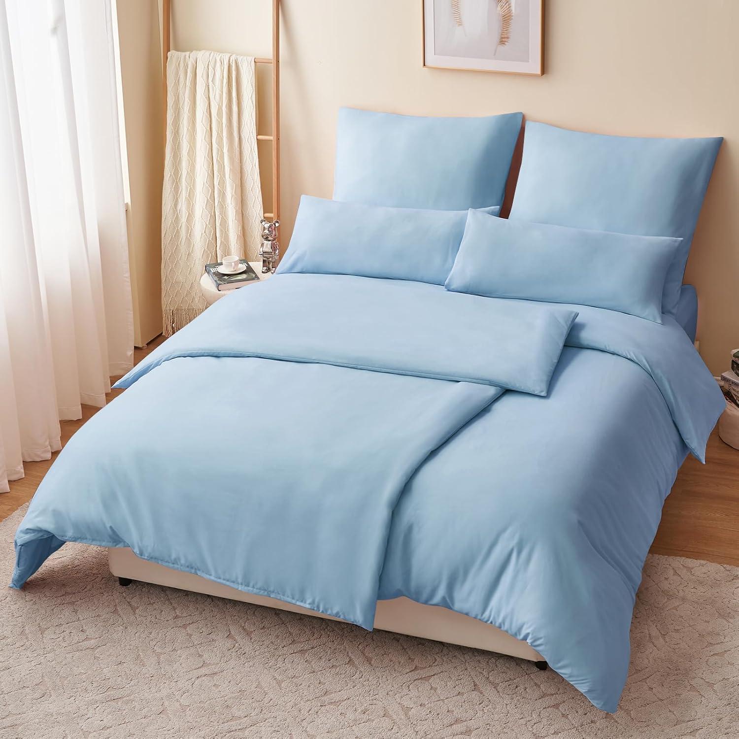 Bettwäsche 135x200 Blau 4tlg. Set Mikrofaser Weich & Bügelfrei