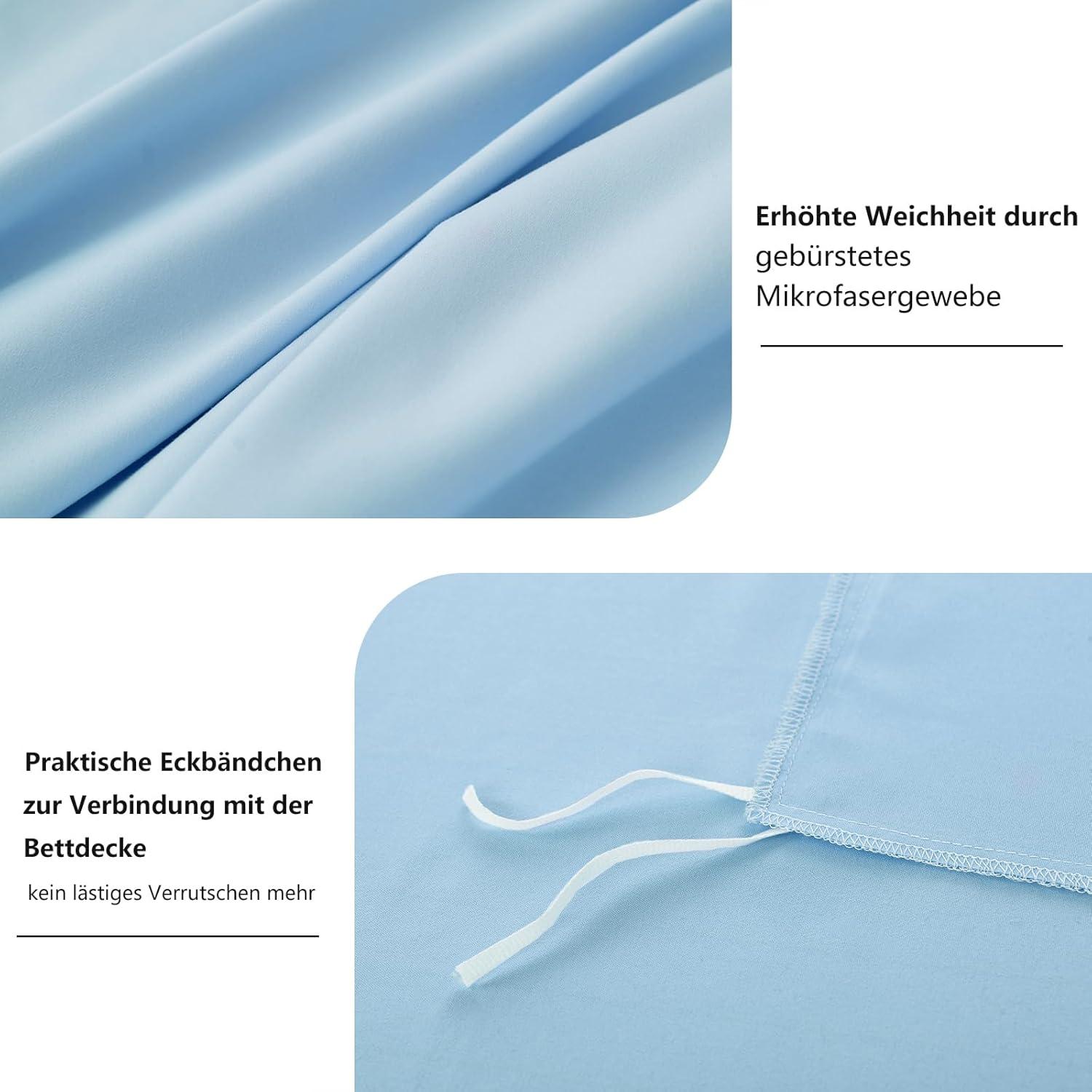 Bettwäsche Blau 200x200 Mikrofaser Set 3tlg. Kissenbezug RUIKASI