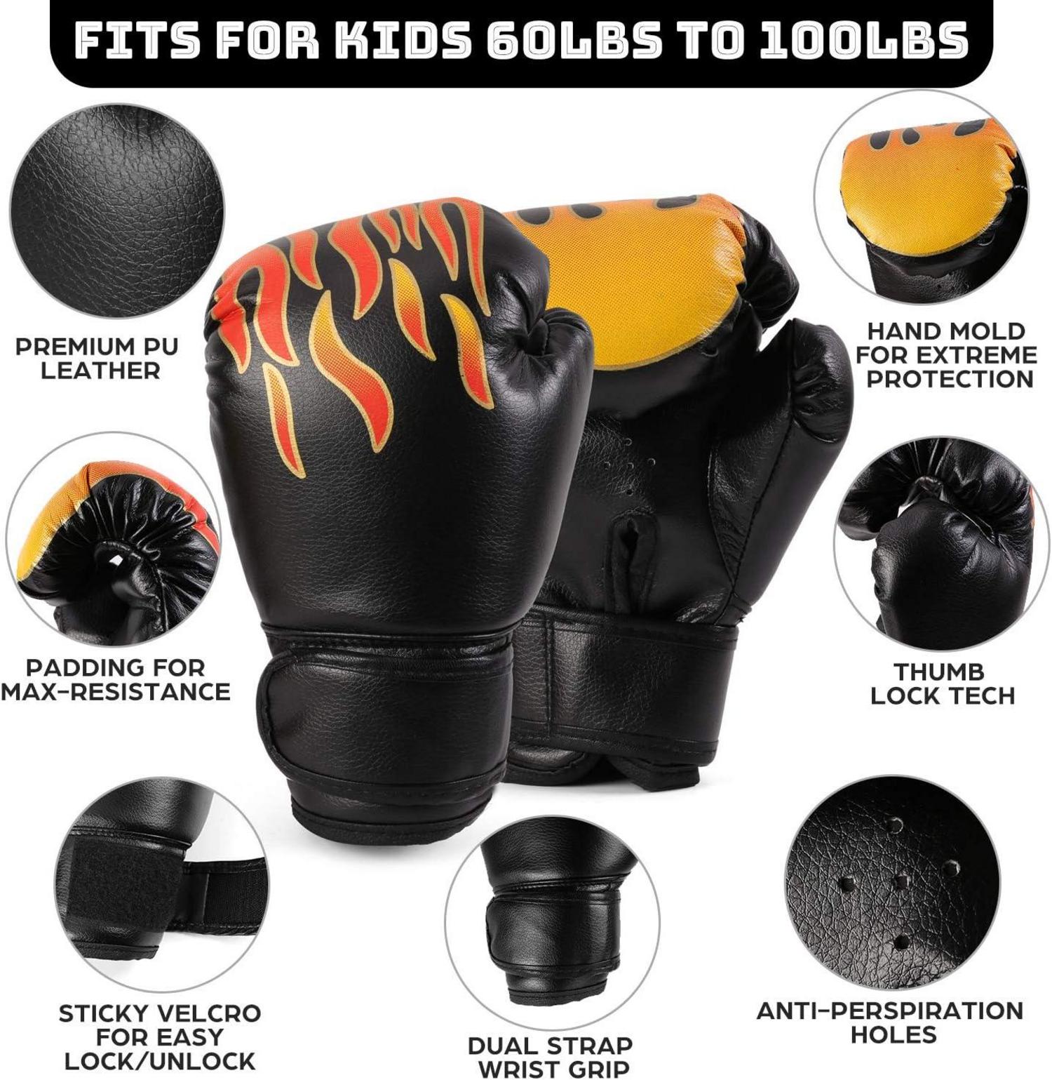 Boxsack Set Kinder 7 IN1 mit 2FT Beutel Ungefüllt 6OZ Handschuhen Stahlkette Kickboxen MMA Muay Thai Rot