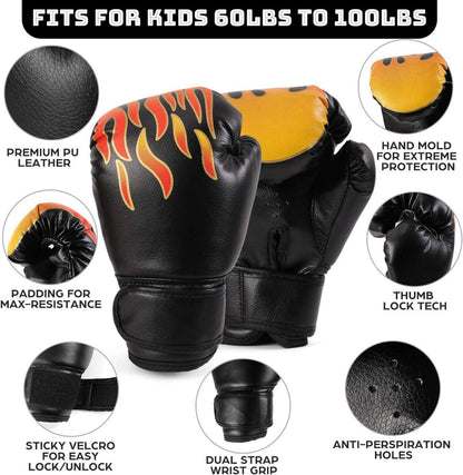 Boxsack Set Kinder 7 IN1 mit 2FT Beutel Ungefüllt 6OZ Handschuhen Stahlkette Kickboxen MMA Muay Thai Rot