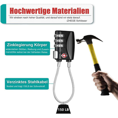 TSA Kabelschloss 3-Stellig Schwarz für Reise und Gepäck