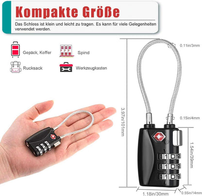 TSA Kofferschloss Zahlenschloss Kabelschloss Reise zum Sichern von Gepäck