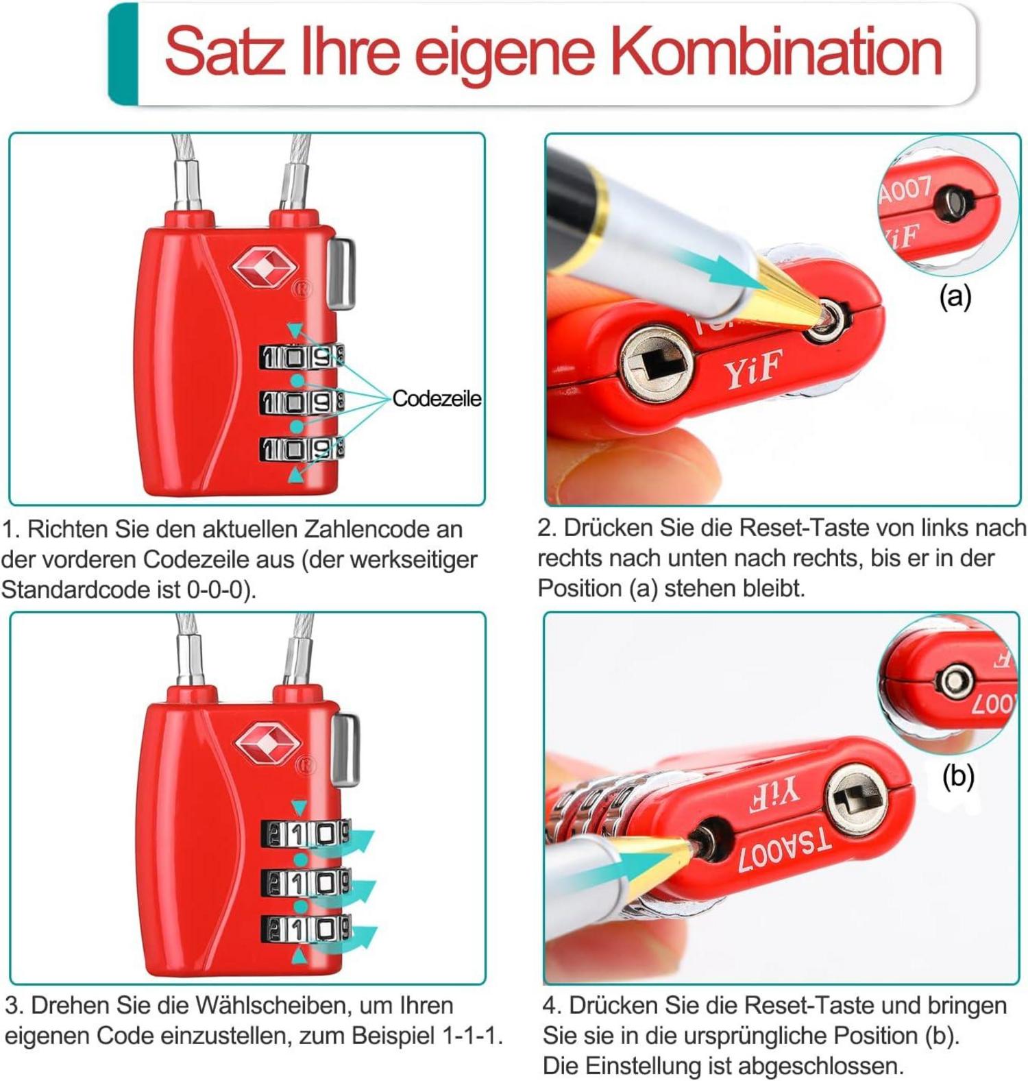 TSA Kofferschloss Zahlenschloss flexibles Kabeldesign Schwarz
