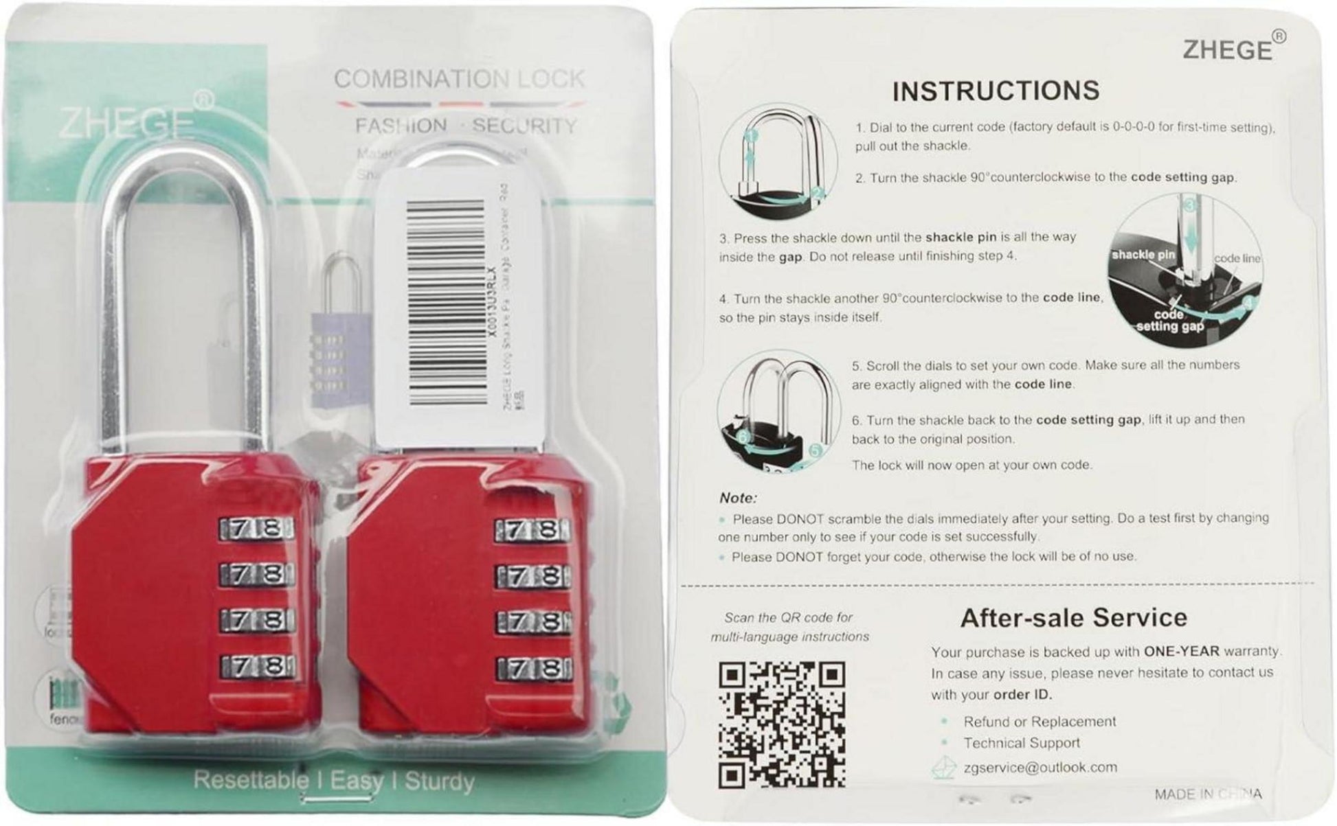 ZHEGE Vorhängeschloss mit langem Bügel für Tore und Container Rot 2 Stücke