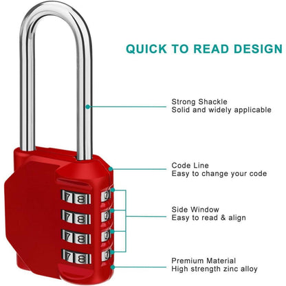 Zahlenschloss mit langem Bügel, 4 Ziffern für Tor Tür