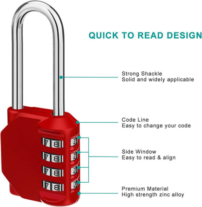 Zahlenschloss mit langem Bügel für Tür, Tor, Schuppen - Rot