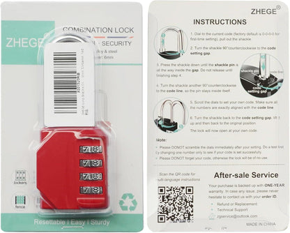 ZHEGE Vorhängeschloss mit langem Bügel, Zahlenschloss 4 Ziffern, Vorhängeschlösser, Tor, Tür, Schuppen, Container Rot