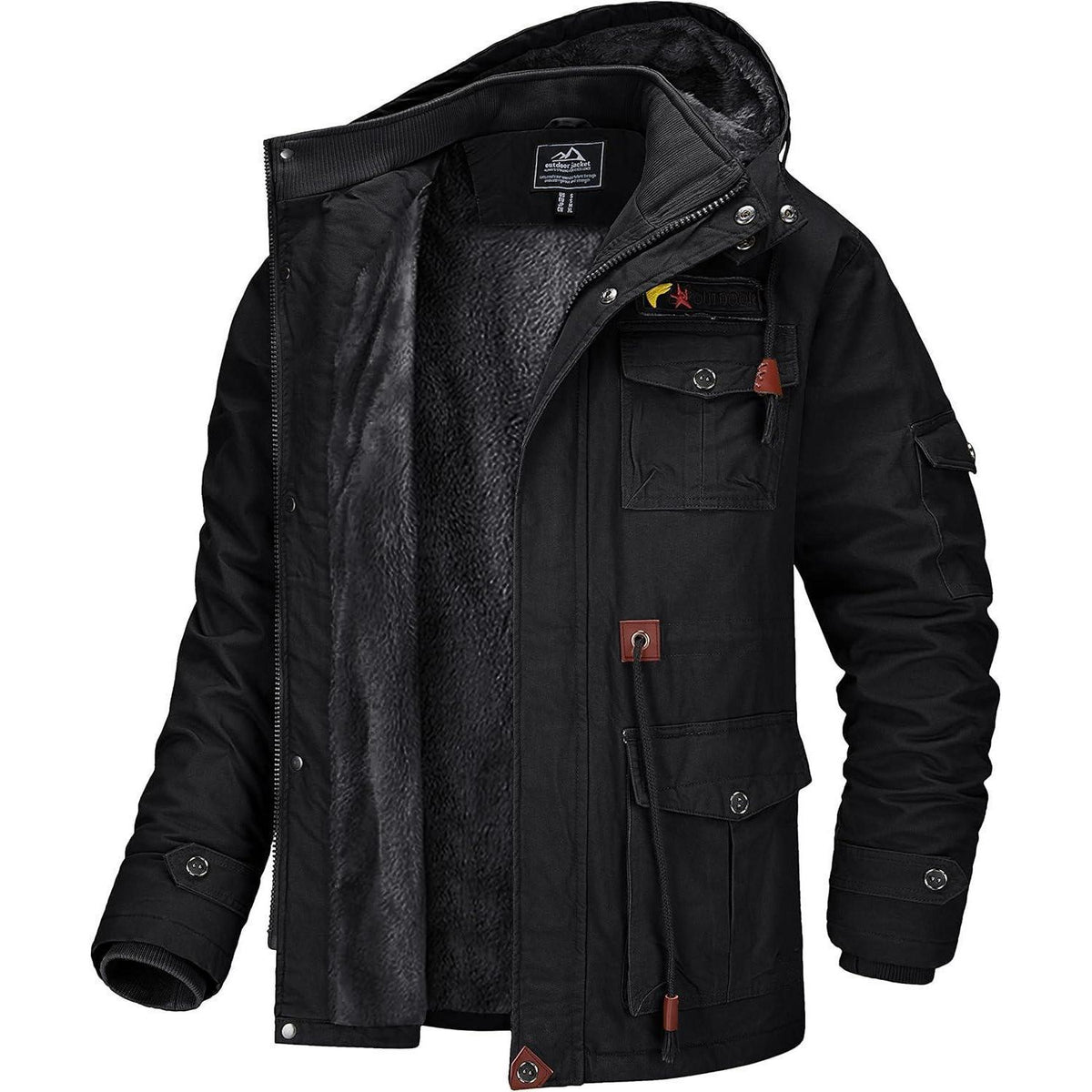 Warme Winterjacke Herren mit abnehmbarer Kapuze Schwarz