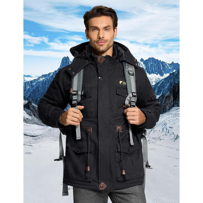 Warme Winterjacke Herren mit abnehmbarer Kapuze Schwarz