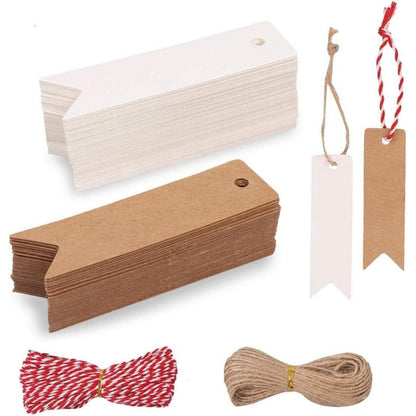 200 Kraftpapier Geschenkanhänger mit Jute Schnur