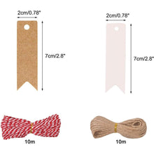 200 Kraftpapier Geschenkanhänger mit Jute Schnur