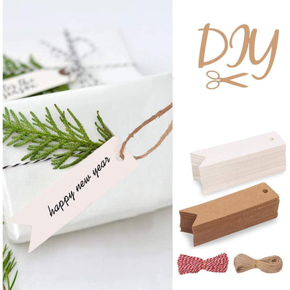 200 Kraftpapier Geschenkanhänger mit Jute Schnur