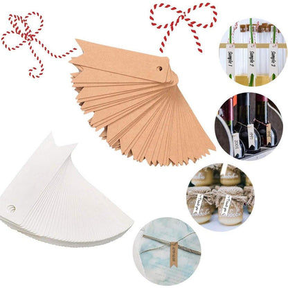 200 Kraftpapier Geschenkanhänger mit Jute Schnur