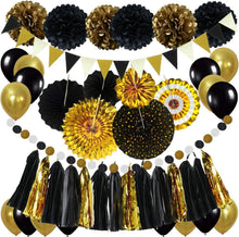 Party Dekoration Set Schwarz Gold - Papier Pompoms Fächer Luftballon