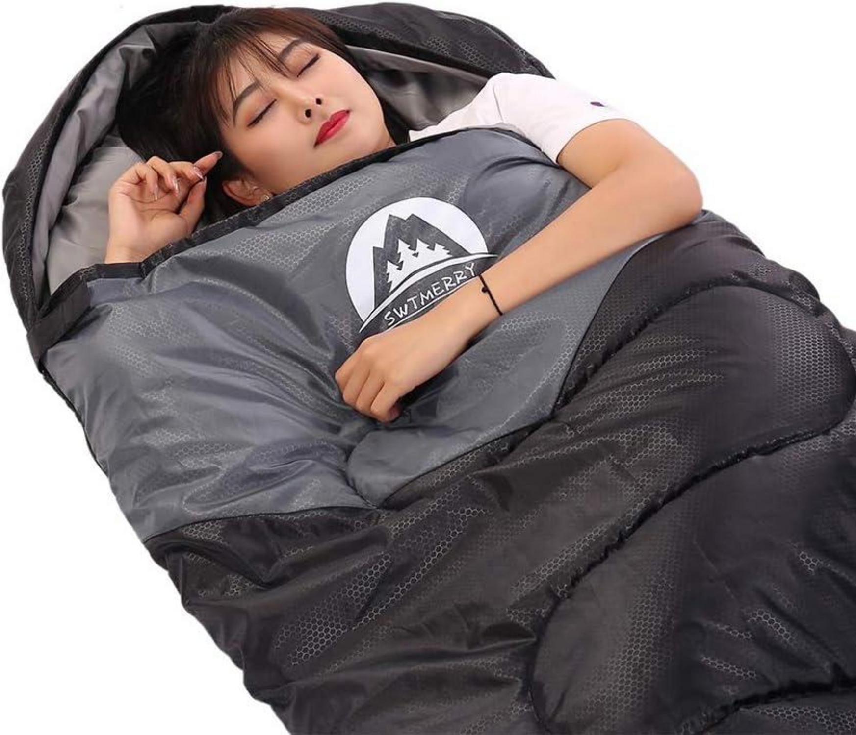 Schlafsack für 3-4 Jahreszeiten warmes und kühles Wetter Jugendliche Erwachsene Wandern Rucksackreisen Campen Schwarzgrau