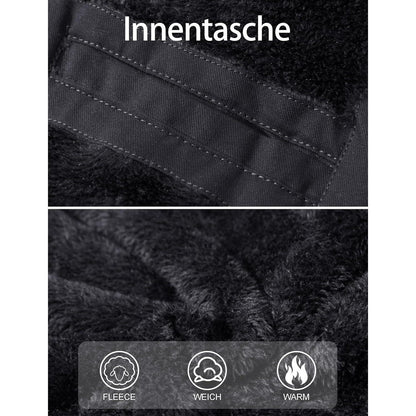 Herren Winterjacke gefüttert Fleece Parka mit Kapuze Grau L