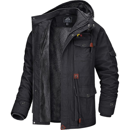 Herren Winterjacke gefüttert Fleece Parka mit Kapuze Grau