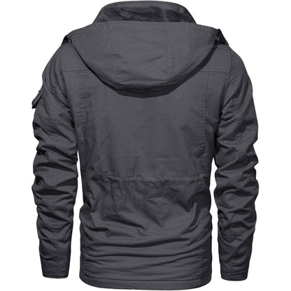 Herren Winterjacke gefüttert Fleece Parka mit Kapuze Grau XL