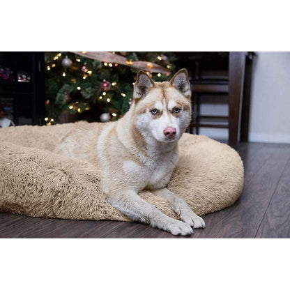 Plüsch Hundebett Groß – Waschbar, Rutschfest, Beige 120x120cm