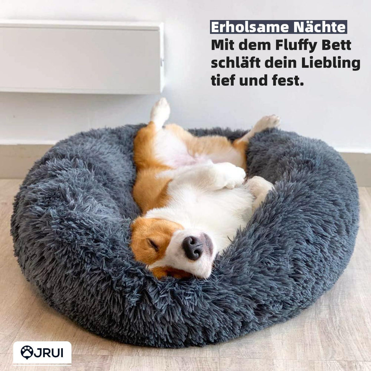 Flauschiges Hundebett Rund für Große Hunde – Grau 120x120x20cm