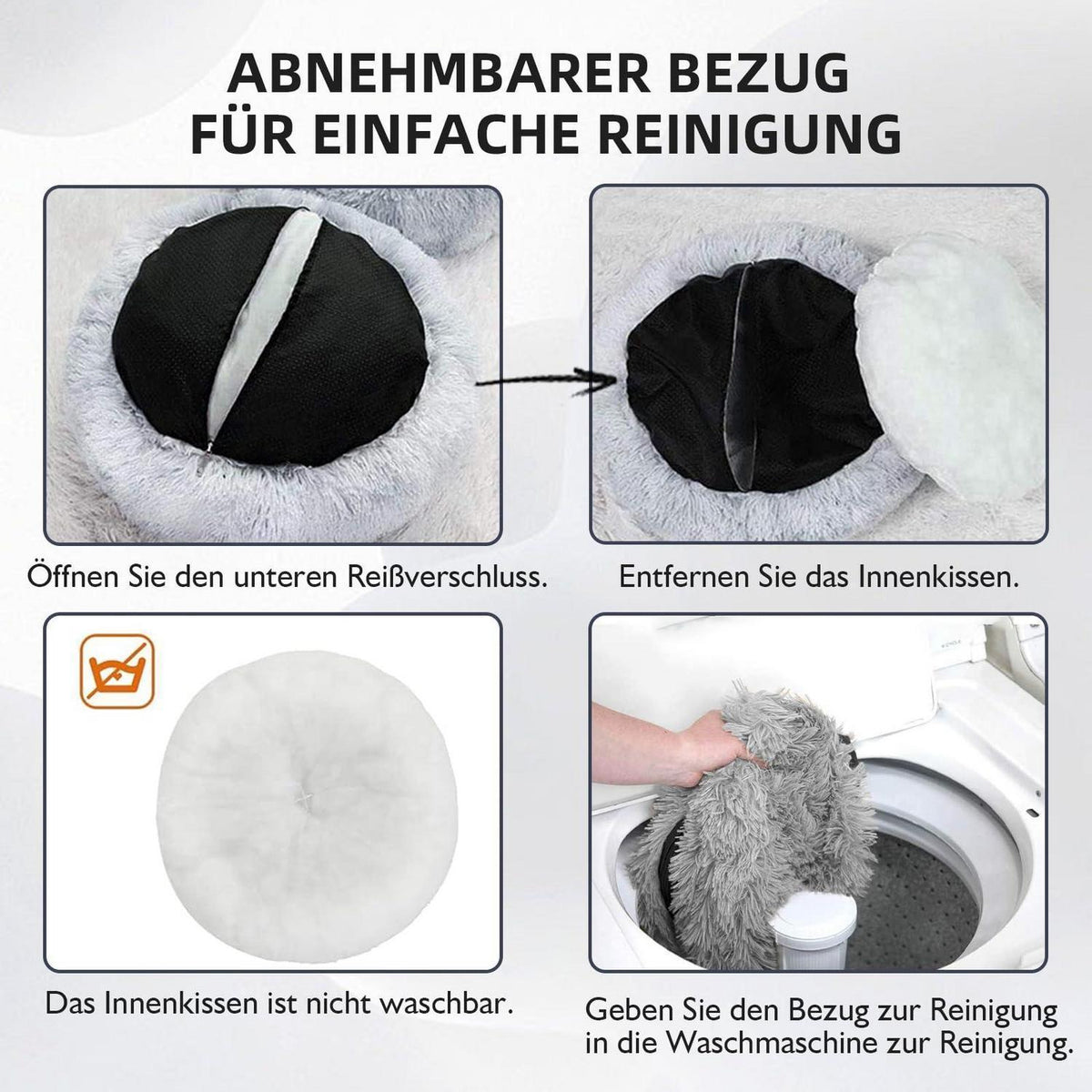 Flauschiges Hundebett Rund für Große Hunde – Grau 120x120x20cm