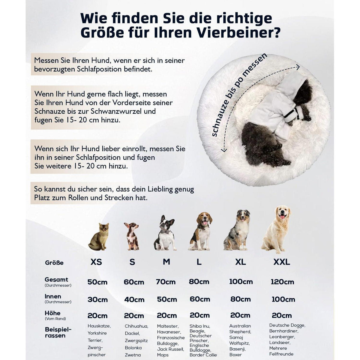 Flauschiges Hundebett Rund für Große Hunde – Grau 120x120x20cm