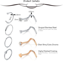 Nasenpiercing Set Chirurgenstahl 20G Strass Spirale 32stk