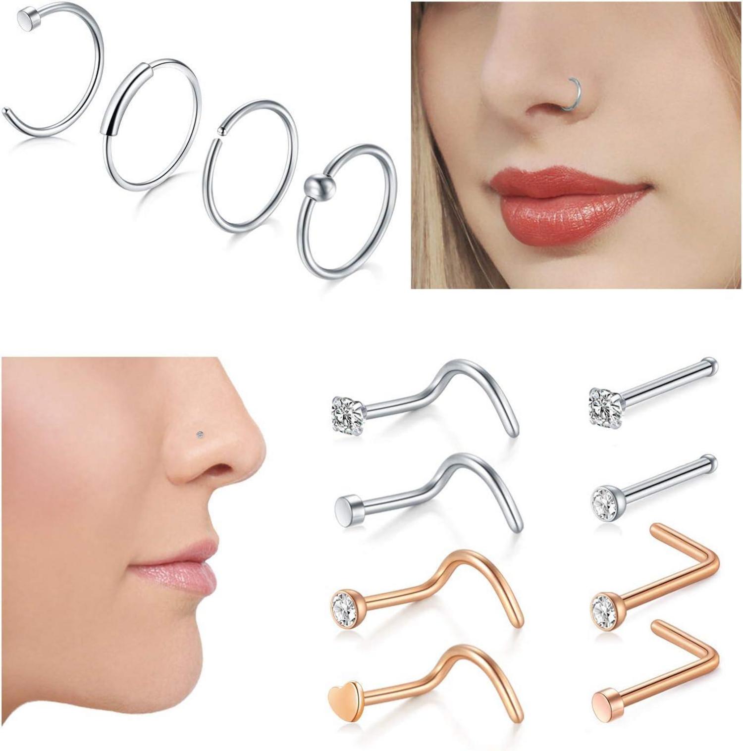 Nasenring Set Chirurgenstahl Strass Piercing 30Stk Gold Rosegold