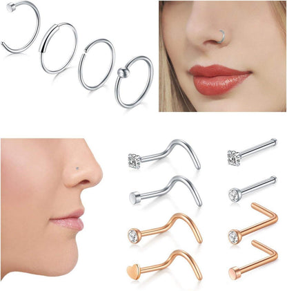 Nasenring Set Chirurgenstahl Strass Piercing 30Stk Gold Rosegold