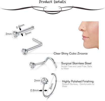Mayhoop Nasenpiercing Set 20G Chirurgenstahl L-Form Strass