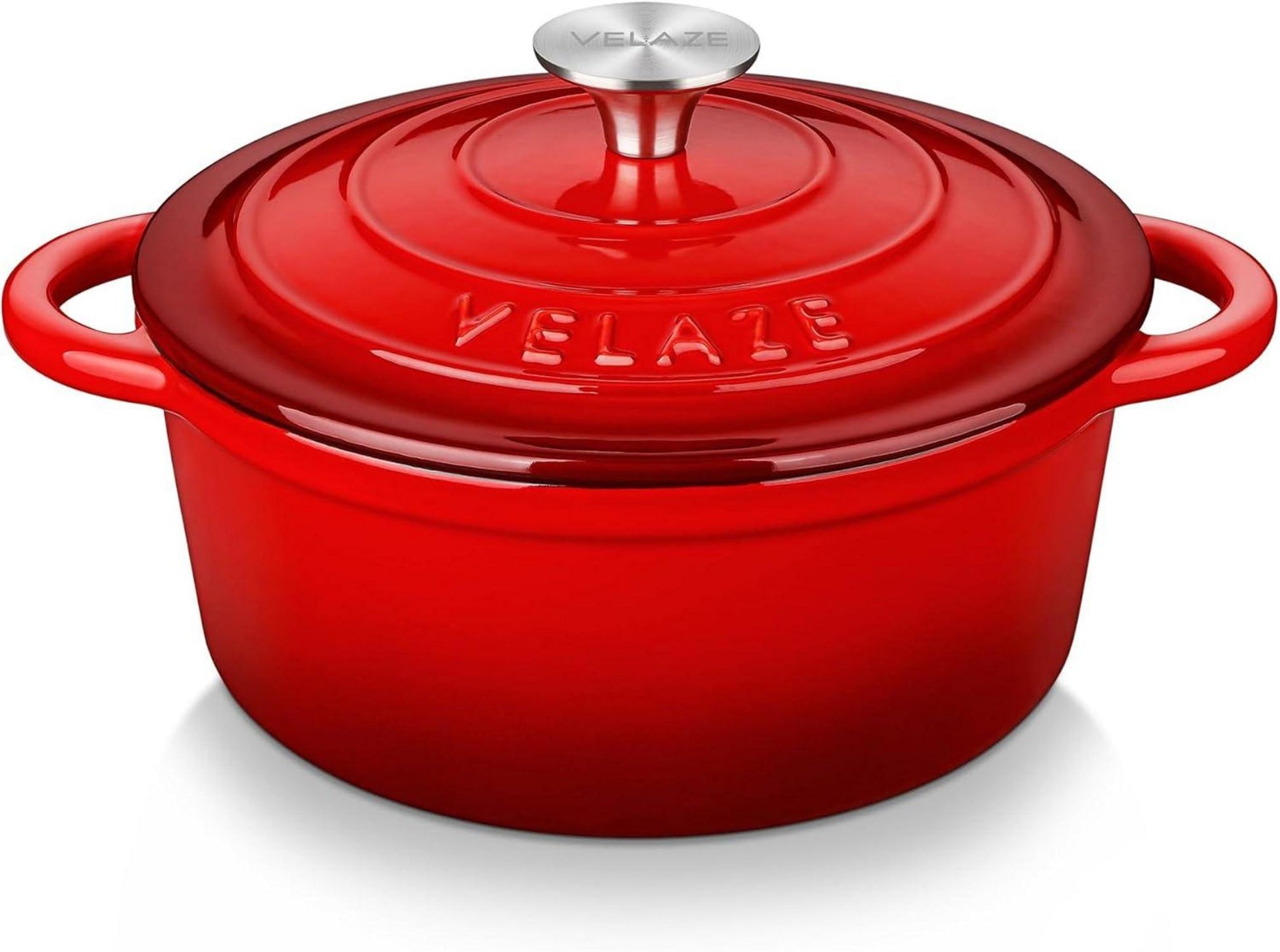 Velaze Gusseisen Schmortopf mit Deckel 20cm Induktion geeignet 2L Rot