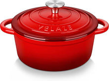 Velaze Gusseisen Schmortopf mit Deckel 20cm Induktion geeignet 2L Rot