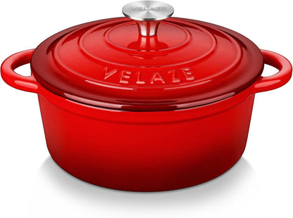 Velaze Gusseisen Schmortopf mit Deckel 20cm Induktion geeignet 2L Rot