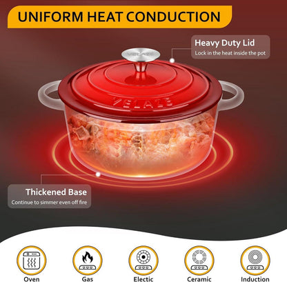 Gusseisen Bräter 23cm 3L Topf Schmortopf Induktion Deckel Rot