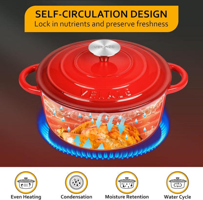 Gusseisen Bräter 23cm 3L mit Deckel und Griffen, Emaillierte Beschichtung, Für