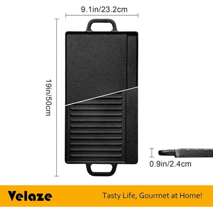 Gusseisen Grillplatte mit Griffen 42x23cm Schwarz BBQ