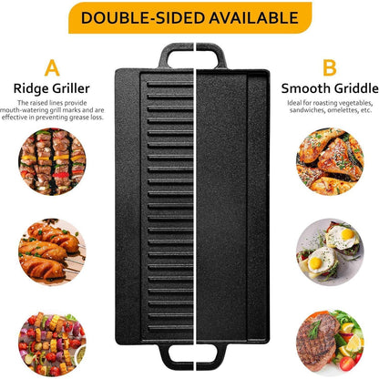 Gusseisen Grillplatte mit Griffen 42x23cm Schwarz BBQ