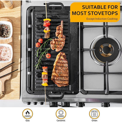 Gusseisen Grillplatte mit Griffen 42x23cm Schwarz BBQ