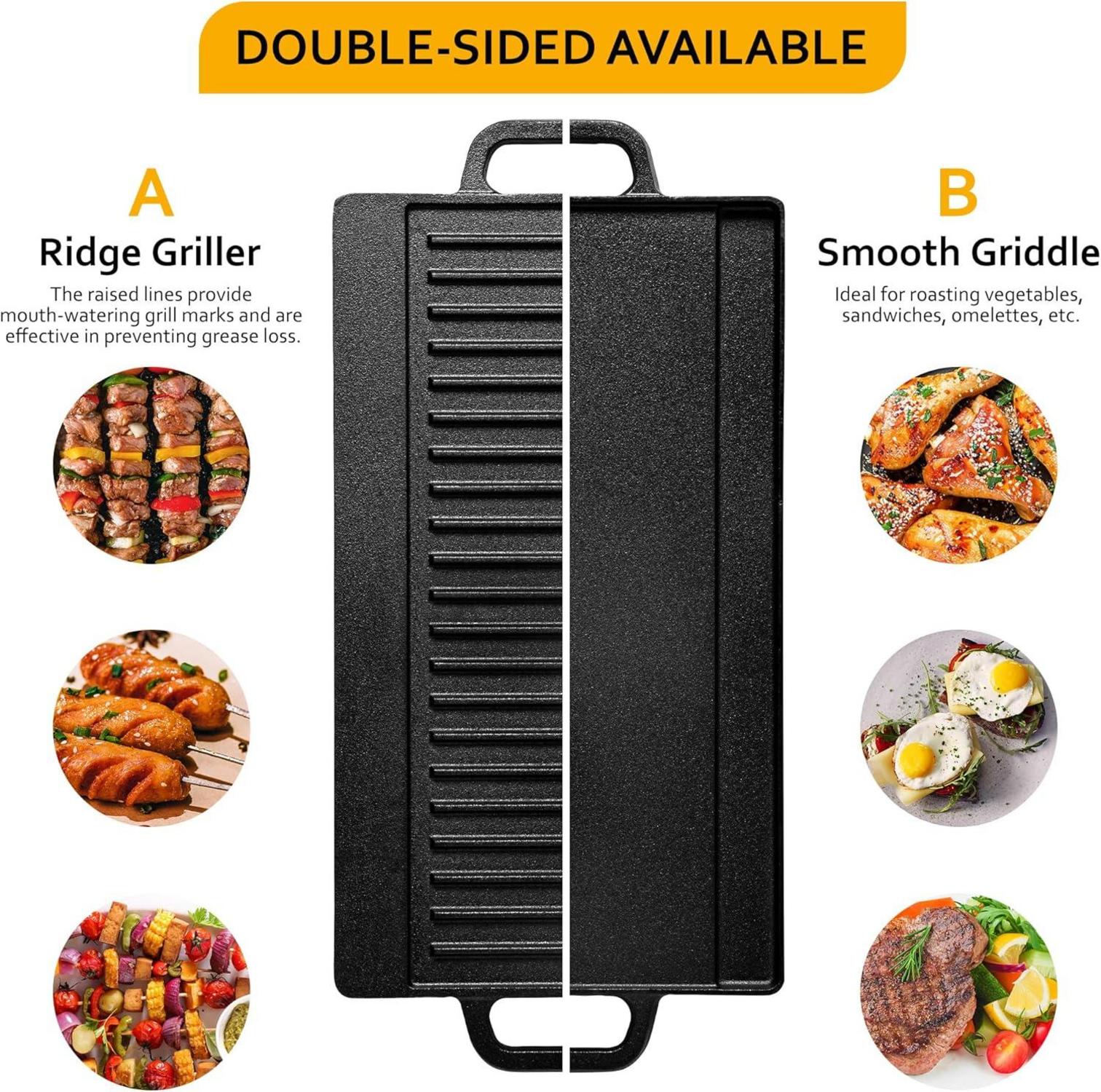 Gusseisen Grillplatte Doppelseitig Verwendbar für Gasgrill