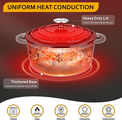 Gusseisen Bräter mit Deckel 24cm 4L Emailliert Rund Rot Topf