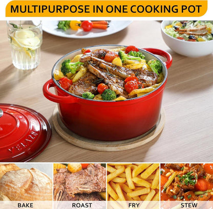 Velaze Gusseisen Topf 24cm Bräter Schmortopf emailliert Rot