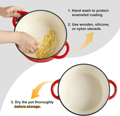 Gusseisen Topf 24cm mit Deckel 4L Induktion Bräter Schmortopf Rot