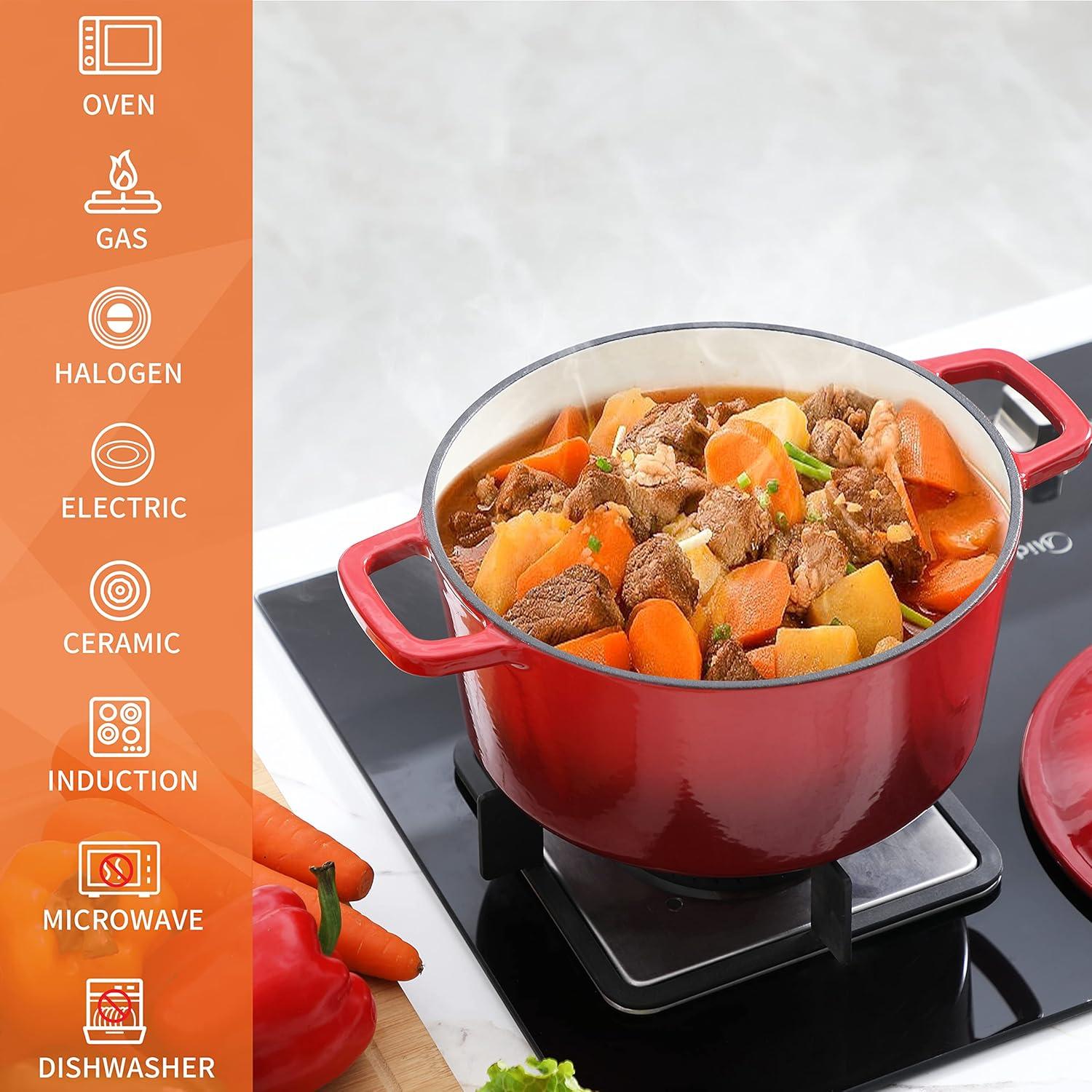 Velaze Gusseisen Schmortopf 5L Bräter Induktion Deckel Emailliert Red
