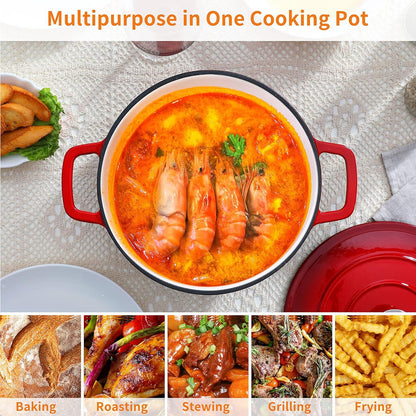 Velaze Gusseisen Topf 5L Ø 25cm Induktion Bräter Schmortopf Rot