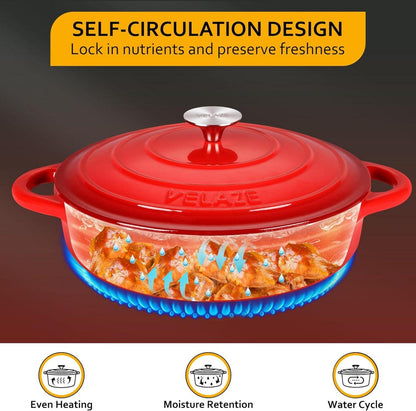 Velaze Gusseisen Bräter Schmortopf 3,5L 28cm Emailliert Induktion Rot