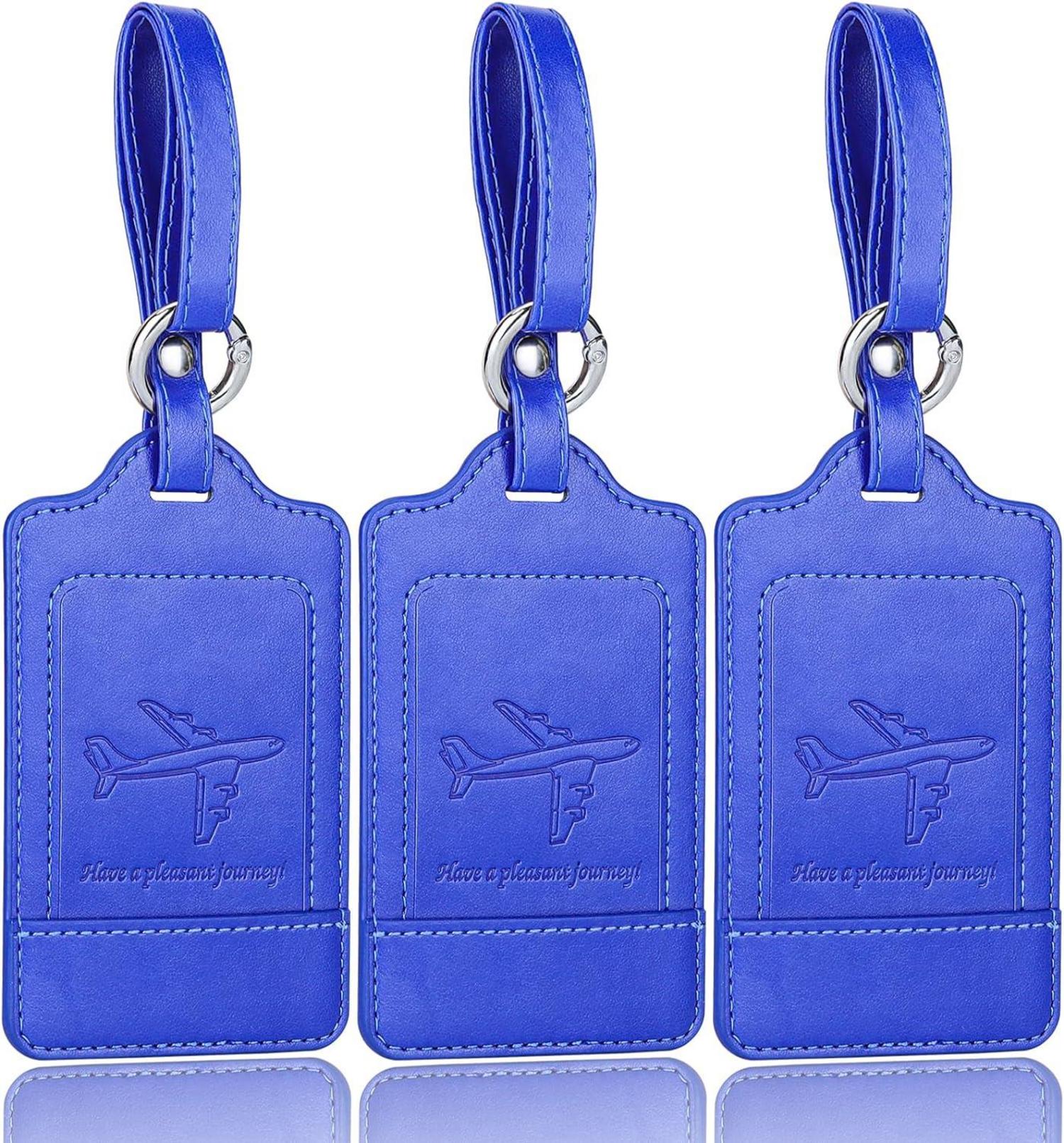3er-Pack Kofferanhänger aus PU Leder mit Adressschild, Hellblau